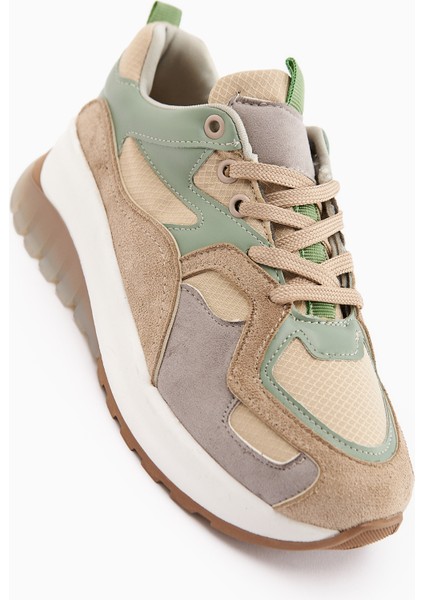 Klara Vizon Süet Yüksek Tabanlı Kadın Sneaker