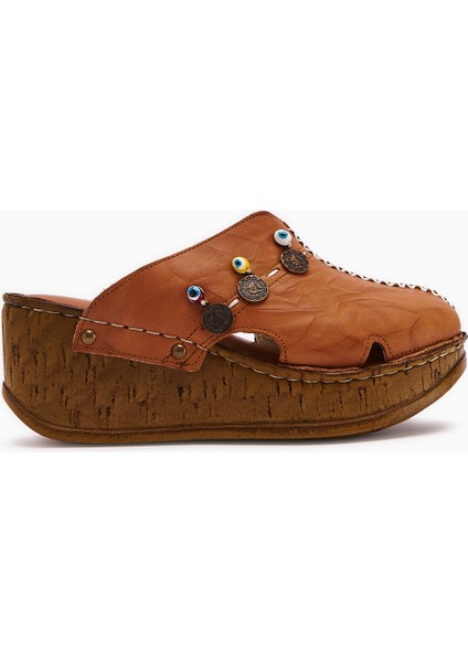 Hakiki Deri Annika Taba Antik Detaylı Dolgu Sabo Terlik fiyatları