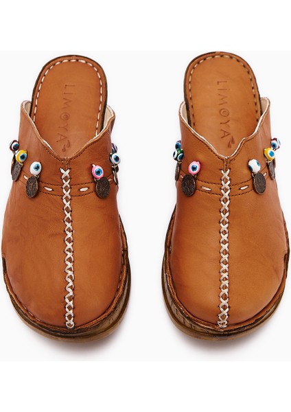 Hakiki Deri Annika Taba Antik Detaylı Dolgu Sabo Terlik fırsatları