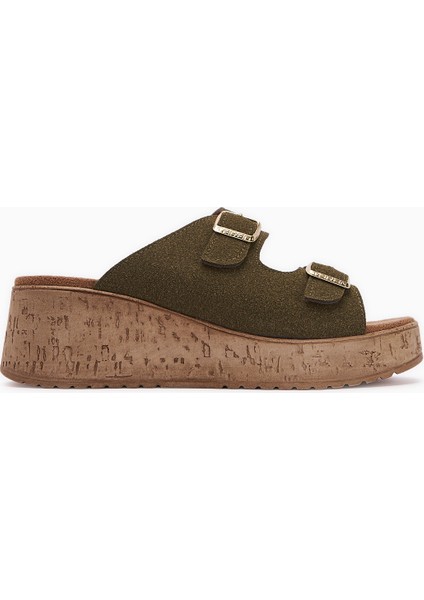 Samina Haki Çift Bantlı Dolgu Topuklu Kadın Terlik fiyatları