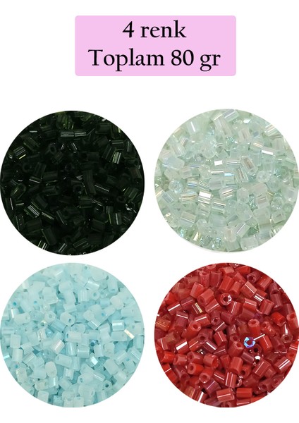 Kesme Cam Boncuk 2mm - 4 Renk - Toplam 80 Gram - BNC439