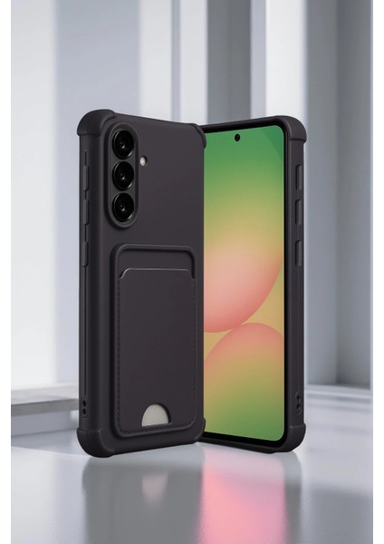 Samsung Galaxy A17 Uyumlu Arka Kamera Korumalı Kart Koyulabilen Silikon Kartlıklı Kılıf Kapak