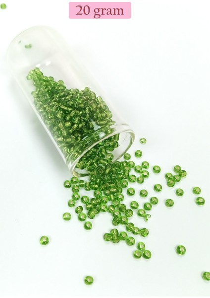 Dökme Cam Kum Boncuk (8/0) 3 mm - 20 Gram - Şeffaf Çimen Yeşili - BNC154