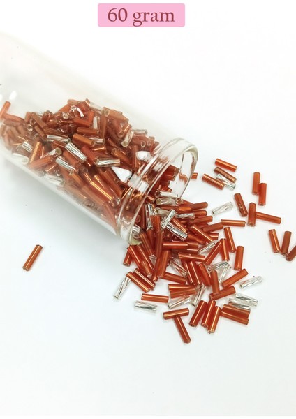 Uzun Boru Kesme Boncuk Çap 2mm Uzunluk 10 mm - 60 Gram - Kahverengi Gümüş - BNC301