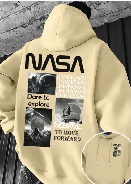 Büyük Beden Özel Tasarım Kapüşonlu Nasa Unknown Sırt Baskılı Oversize Trend Erkek Sweatshırt