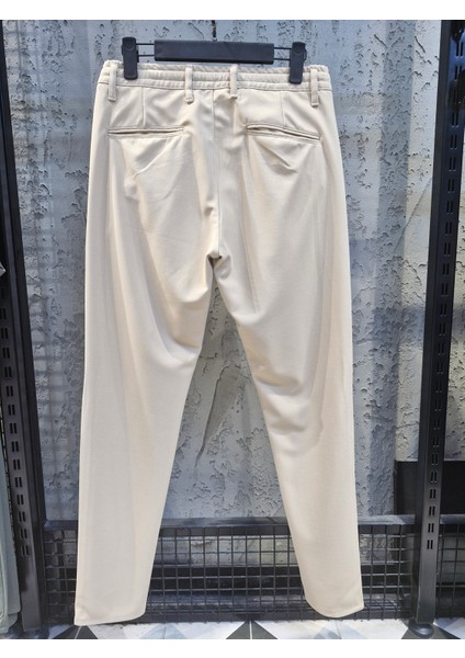 Erkek Bej Beli Lastikli Bağcıklı Duble Paça Jogger Relaxed Fit Pantolon fiyatları