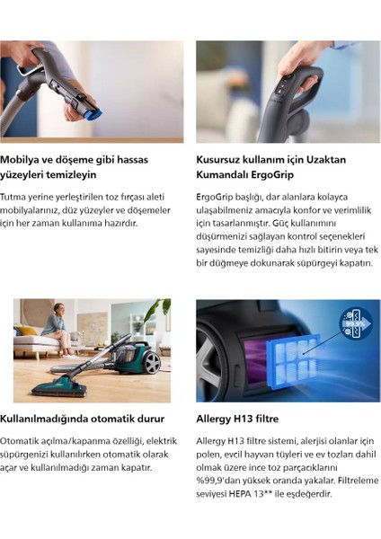 Kumandalı Kontrol Güçlü Emiş, LED Işıklı Başlık ve Hepa Filtre ile Tozdan Iz Bırakmaz-Turbo Halı Döver Başlıklı Toz Torbasız Süpürge fırsatları