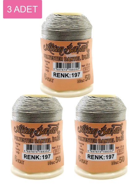 3 Adet Altınbaşak Oya ve Dantel Ipi 20 gr - Royaleks - No: 197