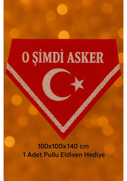 Bolat Avm ''o Şimdi Asker'' Yazılı Pullu Kına Örtüsü (Eldivenli) Kırmızı Renk (Üçgen Şeklinde) modelleri