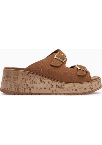 Samina Camel Çift Bantlı Dolgu Topuklu Kadın Terlik modelleri