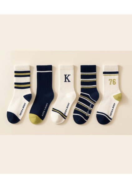 Çocuk 5'li Çizgili Soket Çorap Çok Renkli