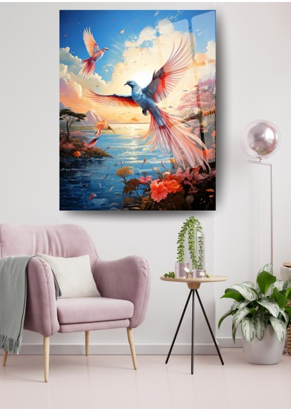 Huzurun Sembolü - Kuş ve Doğa Cam Tablo