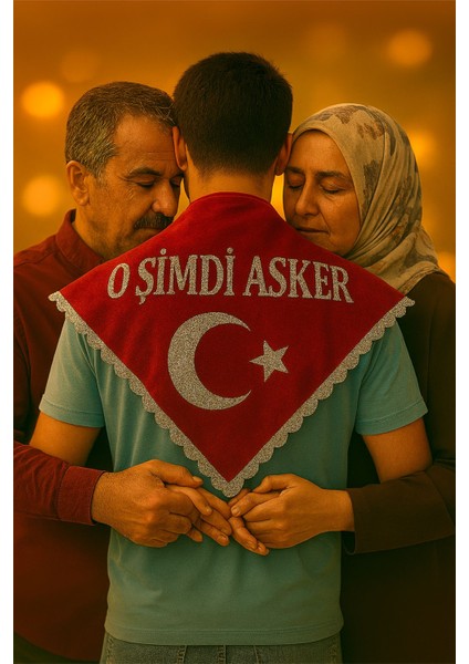 Yener Kına ''o Şimdi Asker'' Yazılı Pullu Kırmızı Kına Örtüsü(Üçgen Şeklinde)Asker Örtüsü Eldivenli fırsatları