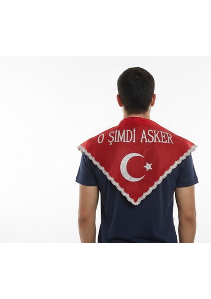 ''o Şimdi Asker'' Yazılı Pullu Kına Örtüsü (Eldivenli) Kırmızı Renk (Üçgen Şeklinde) fiyatları