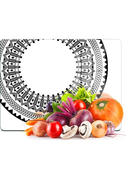 Cam Kesme Tahtası ve Sunumluk Siyah Beyaz Çini 30X40 cm