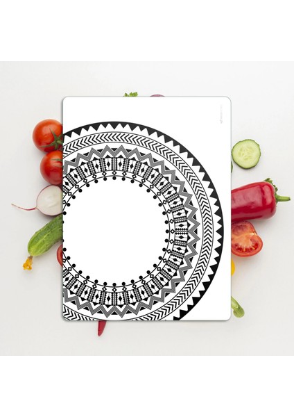 Cam Kesme Tahtası ve Sunumluk Siyah Beyaz Çini 30X40 cm modelleri