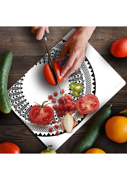 Cam Kesme Tahtası ve Sunumluk Siyah Beyaz Çini 30X40 cm fırsatları