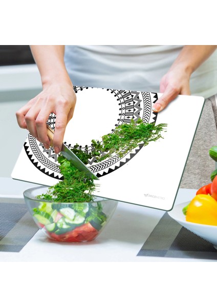 Cam Kesme Tahtası ve Sunumluk Siyah Beyaz Çini 30X40 cm indirimleri