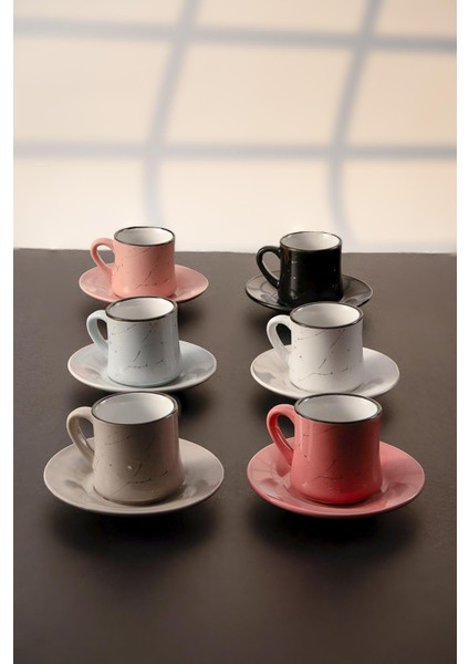 Altın Damarlı Modern Tasarım 6 Renkli Lüks Porselen Fincan Takımı fiyatları