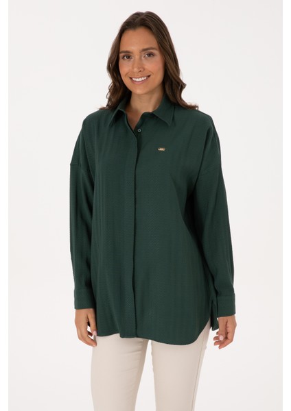 Kadın Koyu Yeşil Gömlek Desenli 50316422-VR079