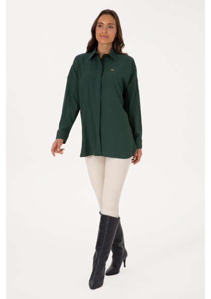 Kadın Koyu Yeşil Gömlek Desenli 50316422-VR079 fırsatları