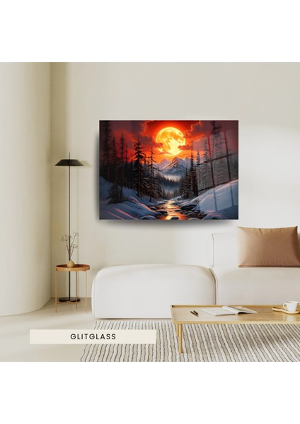Dolunay ve Dağ Manzarası Cam Tablo Şıklığı