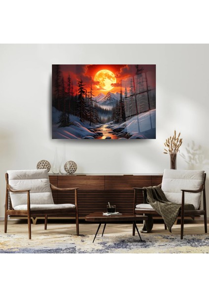 Dolunay ve Dağ Manzarası Cam Tablo Şıklığı fiyatları