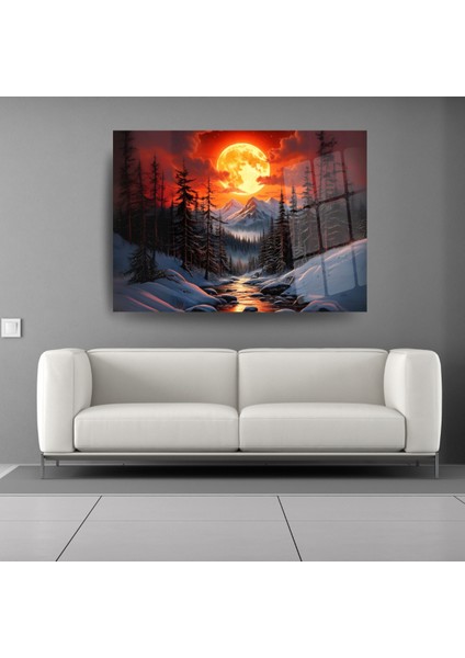 Dolunay ve Dağ Manzarası Cam Tablo Şıklığı modelleri