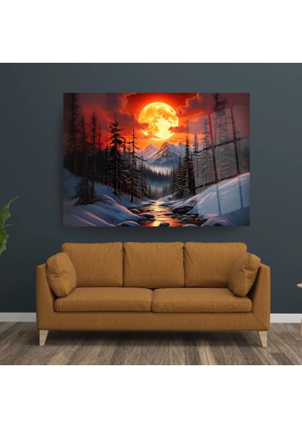 Dolunay ve Dağ Manzarası Cam Tablo Şıklığı fırsatları