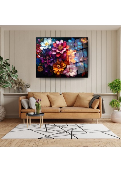 Renkli Çiçek Buketi Sanat Eseri Temperli Cam Tablo - Canlı Duvar Dekoru modelleri