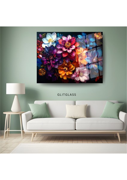 Renkli Çiçek Buketi Sanat Eseri Temperli Cam Tablo - Canlı Duvar Dekoru fırsatları