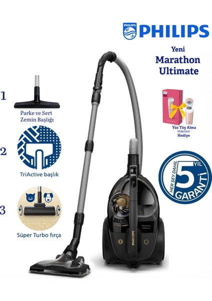 Marathon Elektrikli Süpürge | Toz Torbasız Teknoloji | Güçlü Emiş, Hijyenik Hepa Filtre ve Uzun Ömürlü Performans