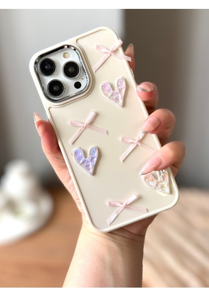 IPHONE 14 Pro Max 3D Fiyonk/kalp Dekorlu Ekru Kılıf fiyatları