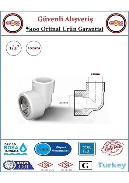 PPRC İç Dişli Dirsek - 20mm - 1/2''
