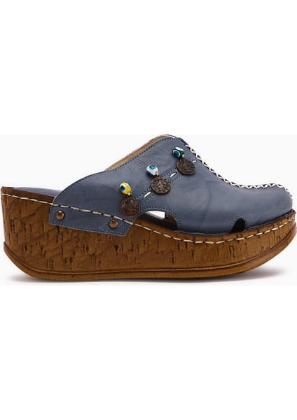 Annika Lacivert Antik Detaylı Hakiki Deri Dolgu Sabo Terlik fiyatları