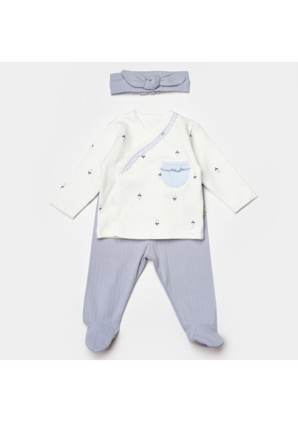 Bibaby Biorganic Love Floral 3 Parça Zıbın Seti 73346 Ekru Lila