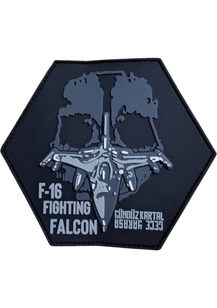 F-16 Fighting Falcon Altıgen Siyah Pvc Tpu Peç Patch Arma