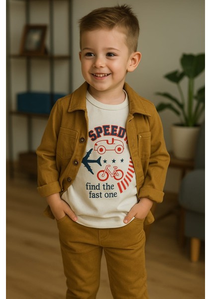 Erkek Keten Kanguru Cepli Ceketli Üçlü Takım