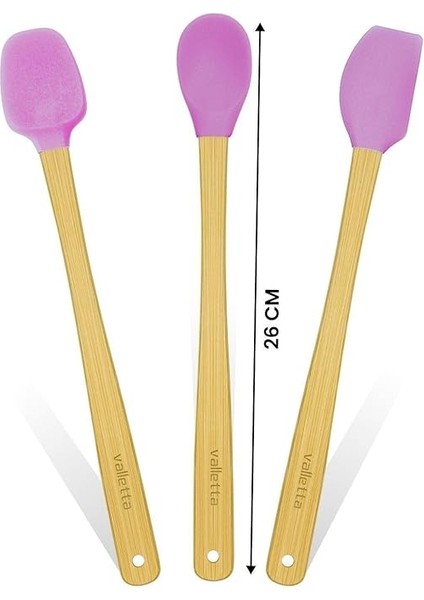 Indigo 3'lü Pembe Bambu Silikon Spatula Seti Uzun 26 cm VLT1508 modelleri