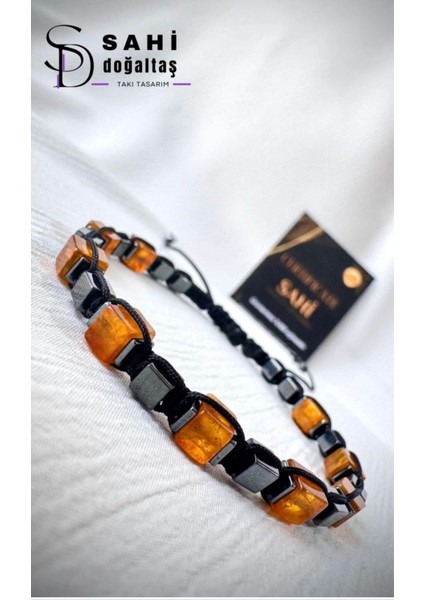 Erkek Kehribar Doğal Taş Makrome Bileklik modelleri