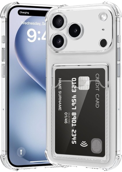 Apple iPhone 17 Pro Max Uyumlu Kılıf Kartlık Bölmeli Arkası Şeffaf Soft Dayanıklı Kılıf Kapak