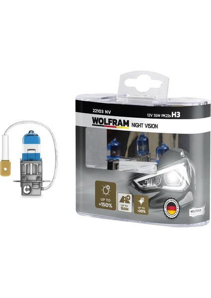 AMPUL 125 H3 55 PK22S NIGHT VISION 150 FAZLA 20 BEYAZ IŞIK