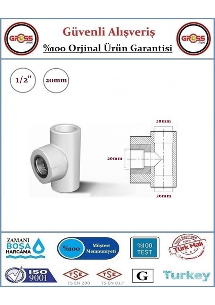 PPRC İç Dişli Te - 20mm - 1/2''