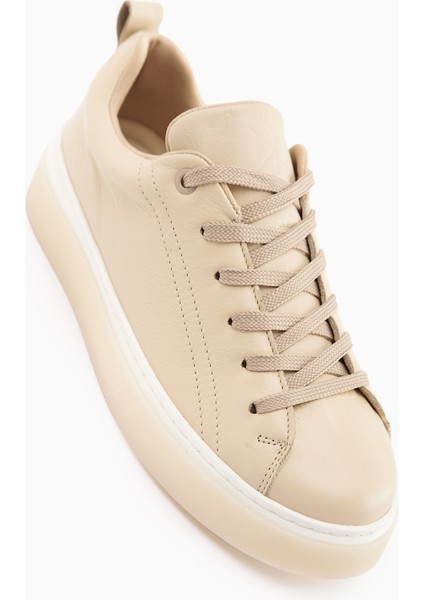 Lina Hakiki Deri Bej Kadın Sneaker Ayakkabı