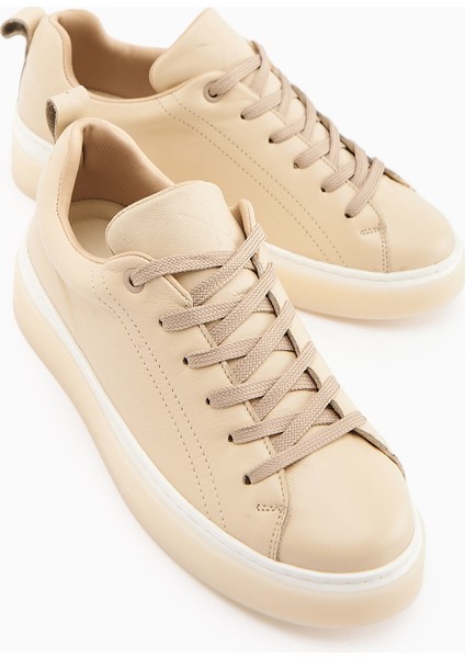 Lina Hakiki Deri Bej Kadın Sneaker Ayakkabı modelleri