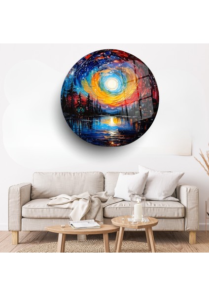 Cam Tablo: Ay Işığında Renkli Göl ve Gökyüzü Yansıması modelleri