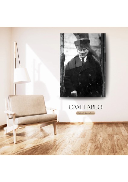Gazi Mustafa Kemal Atatürk Eski Dönem Fotoğrafı Siyah Beyaz Cam Tablo fiyatları