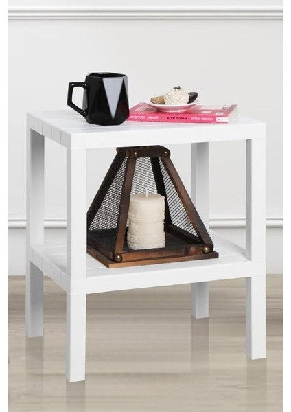 Home 2 Katlı Plastik Balkon Bahçe Sehpası Masası Şezlong Havuz Sehpası Gazetelik Banyo Mutfak Rafı Beyaz