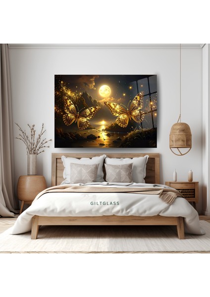 Cam Tablo Altın Kanatlar: Ay Işığında Parlayan Kelebekler modelleri