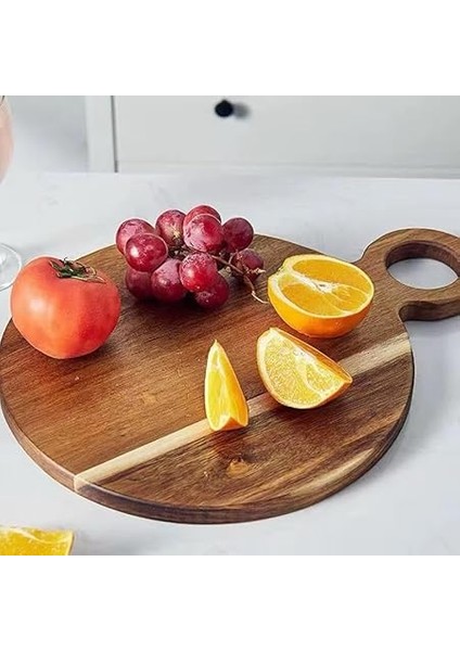 Home El Yapımı Doğal Akasya Ağacı Ahşap Kesme ve Doğrama Tahtası – Şık Tasarımlı, Dayanıklı, Et, Peynir, Ekmek, Sebze ve Meyve Kesim, Mutfak Için Ahşap Kesim Panosu (Yuvarlak Çemberli, Ø 24 Cm) modelleri